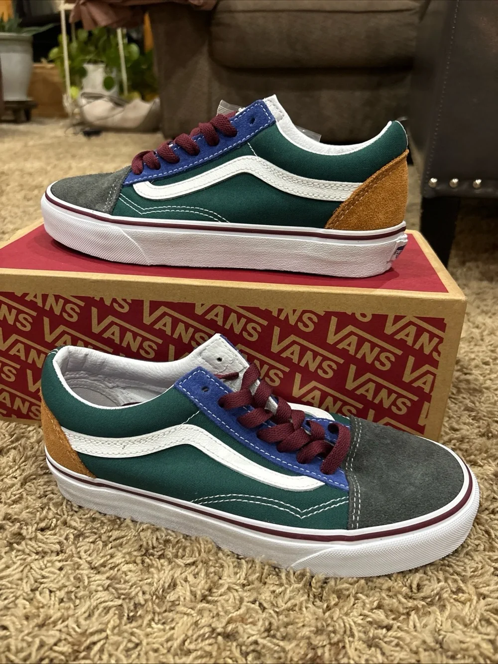 Vans Old Skool Shoes Men Size 5.5 Women 7 Color Mix Suede Canvas New Blue Bottom